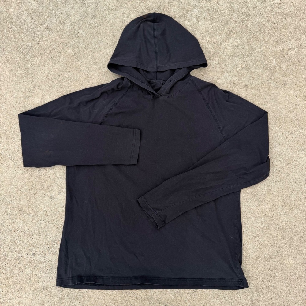 Fabletics FL2 Hoodie Mens L Black Long Sleeve Raglan Activewear Gym Workout Top